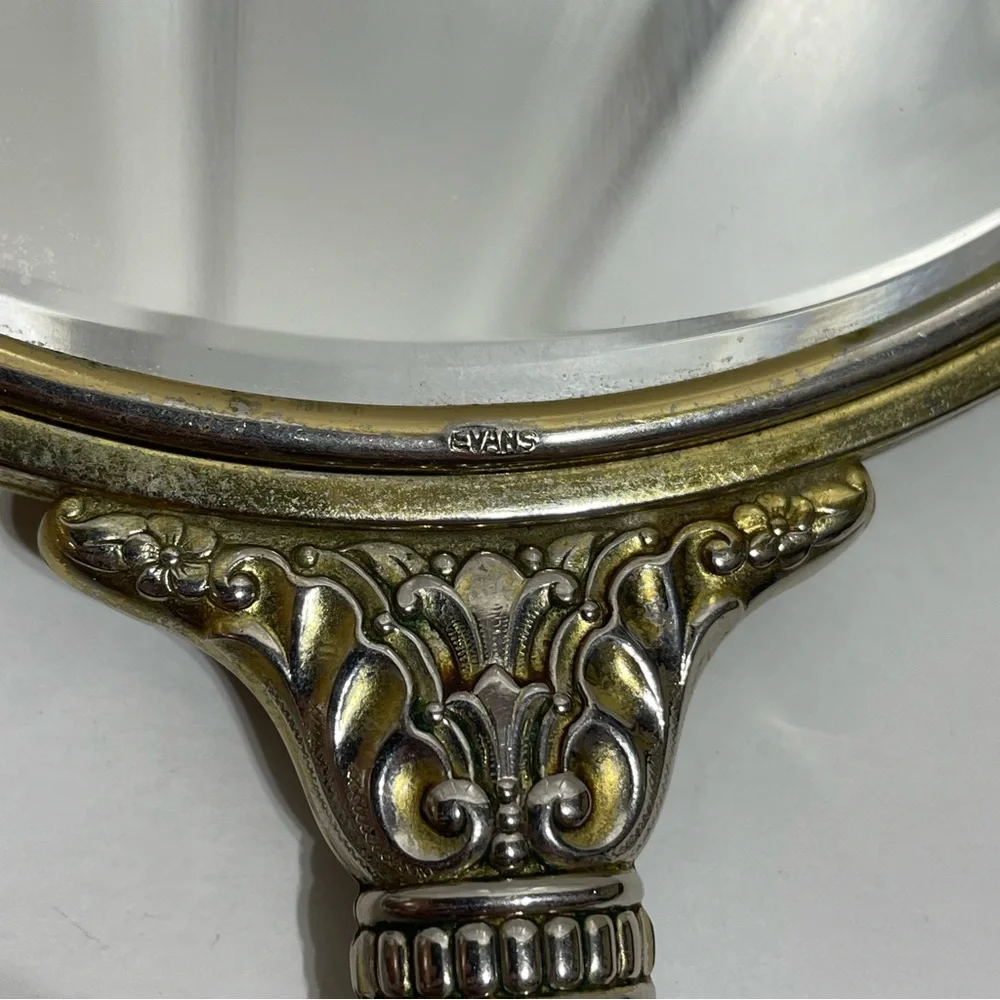 Vintage Vanity Hand Mirror with Floral Design